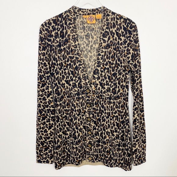 Tory Burch Sweaters - TORY BURCH Leopard Print Cardigan S Merino Wool